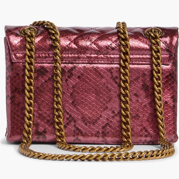 🌸 NWT Kurt Geiger Metallic Pink Quilted Shoulder Bag w/ Gold Chain & Lock - Picture 3 of 6